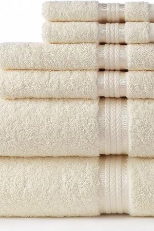 COTTON CRAFT Ultra Soft 6 Piece Towel Set - 2 Large Bath Towels, 2 Hand Towels, 2 Washcloths - Absorbent 580 GSM Quick Dry Everyday Luxury Hotel Bathroom Spa Gym Shower Pool - 100% Cotton - Ivory