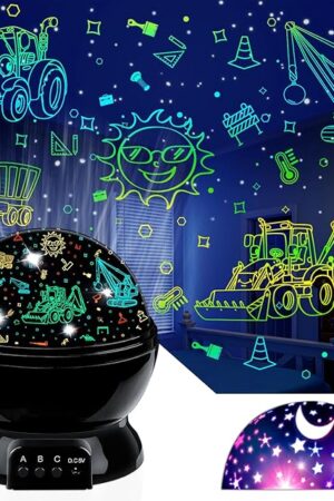 Car Truck Night Light Projector Toys for Boys Age 3-5 Toddler Tractor Nightlights 360 Degree Rotation with 17 Colors Changing Baby Ceiling Light Projector for Boys Girls Bedroom Decoration