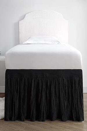 Crinkle Dorm Sized Bed Skirt Panel with Ties (1 Panel) - Black