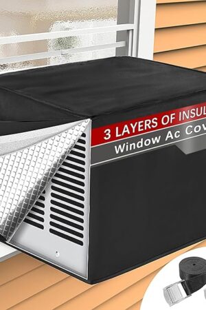 Window Air Conditioner Covers for Outside Unit for Winter Insulation, 21"W x 16"D x 15"H, Waterproof & Windfroof AC Covers for Outside Window Units with 3 Layers Insulation - Black
