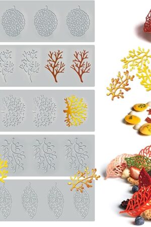 5PCS Leaf Molds Silicone Baking Fondant Tuile Molds, Hollow 3D Coral Branch Leaf Tuille Lace Silicone Cake Moulds, Polymer Clay Mold for Baking, Resin, Clay, Sugar Craft, Dessert Cake Decoration