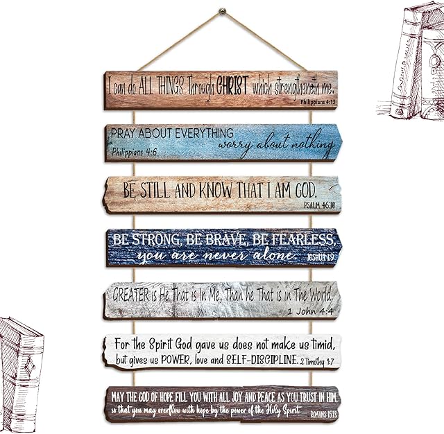 Yookeer Back to School Christian Wall Art Office Inspirational Beach Wooden Bible Verses Bedroom Ocean Scripture Wall Art Meditation Inspirational Hanging Wood Sign for Kitchen Room (English Style)