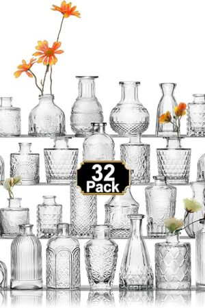 Aheroi 32 Pcs Bud Vase Set, Clear Vases for Centerpieces, Cute Glass Bud Vases Small Vases for Flowers, Mini Vase Flower Vase Set for Wedding Decorations, Room Office Table Decor