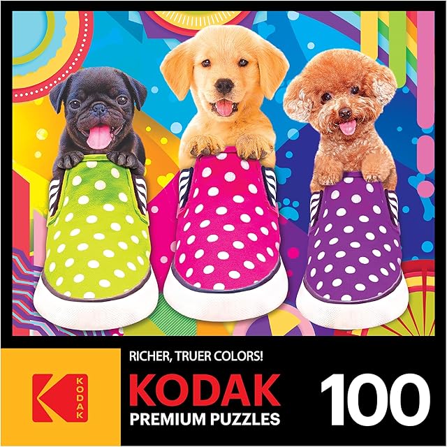 The RoseArt - Kodak Premium - Puppy Socks - 100 Piece Jigsaw Puzzle for Adults