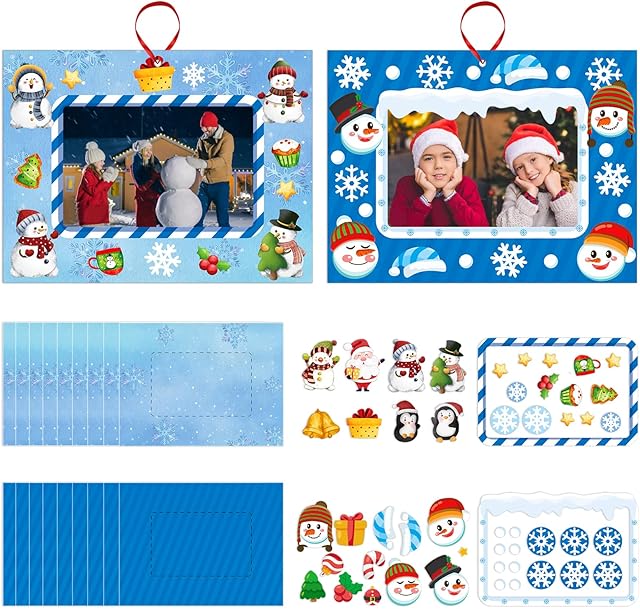 The FaCraft Christmas Crafts for Kids 12 Pack Christmas Picture Frame Ornaments Christmas Photo Frame Crafts Stickers Christmas Crafts Kits Gifts for Kids Classroom Activities Christmas Tree Decorations