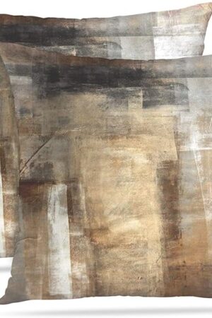 Britimes Throw Pillow Covers Modern Home Art Decor, 18 x 18 Inches Set of 2 Pillow Cases Decorative, Abstract Oil Painting Pillowcases for Bedroom, Living Room, Taupe Tan Grey Brown Beige