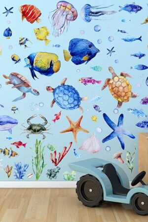 116 Pieces Ocean Wall Decals Under The Sea Fish Wall Nursery Decals Removable Marine Animals Peel and Cute Stickers Art for Kids Bedroom Living Room Bathroom Decoration(Lovely Colors)