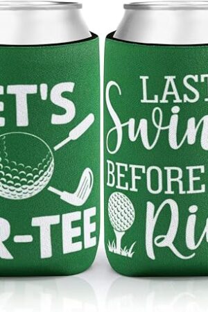 CiyvoLyeen Golf Beer Can Cooler, Bachelor Party Can Sleeves Neoprene Insulator Drink Glasses Cup Holders for Golfer Gifts Wedding Outdoor Activities Supplies Let’s Par-Tee 6PCS