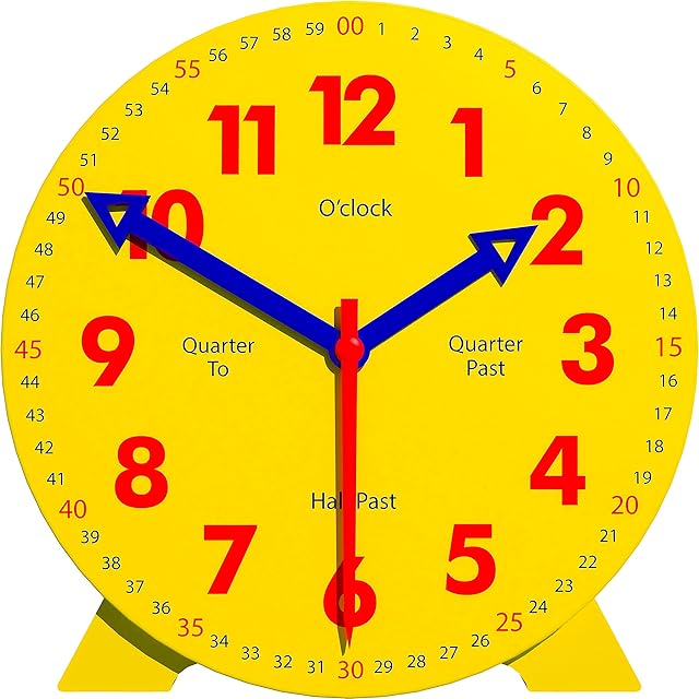 The Kids Telling Time Practice Learning Clock, 4 Inch Size Teaching Handheld Analog Clock, Geared Movement Makes Fingers Move Like Real Clocks, for School Classrooms and Homeschool Supplies