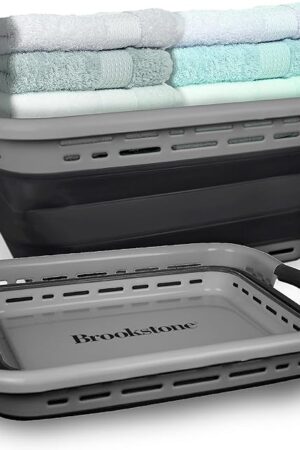 BROOKSTONE, 1 UNIT, 11 GALLONS - [OUR LARGEST BASKET EVER] 24" Collapsible Laundry Basket, Comfort Non-Slip Grip Handles, Minimalist Space Saving Design, Portable Pop-Up Hamper, [BPA FREE]
