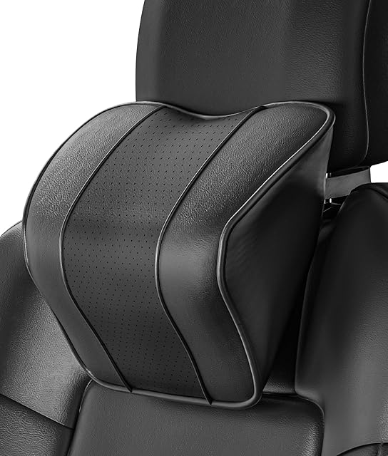 Car Headrest Pillow, Car Neck Pillow for Driving, Car Pillow for Neck Pain Relief, Adjustable Strap, 100% Memory Foam, Breathable Removable Cover, Ergonomic Design (Black, 1P)