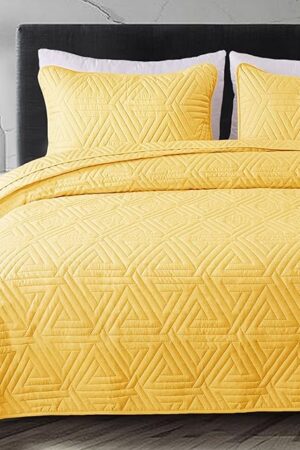 Whale Flotilla Queen Size Geometric Yellow Quilt Set 3-Piece