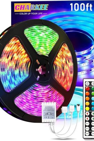 CHARKEE LED Lights for Bedroom 100 ft, Color Changing LED Strip Lights with 44-Key Remote, 24 Volt RGB SMD2835 Tape Lights for Bedroom, Room Decor, Indoor, IG, TikTok, DIY(44key Remote)