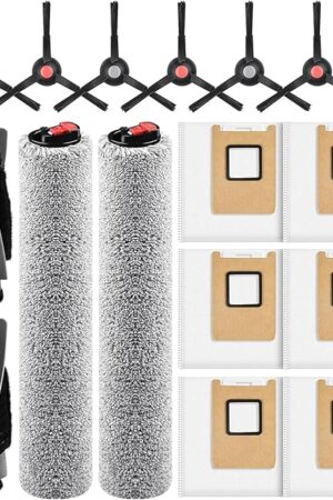16 Pack Accessories Kit Compatible with eufy E28 Omni / E25 Omni Robot Vacuum, Replacement Parts Include 1 Set Main Brushes, 6 Dust Bags, 2 Roller Mops, 6 Side Brushes, 1 Cleaning Tool