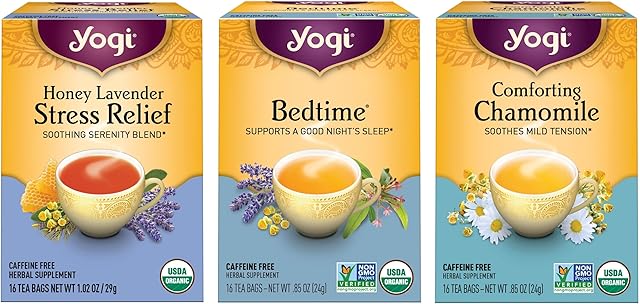 Yogi Tea Relaxation & Stress Relief Variety Pack - 3 Packs, 16 Bags | Honey Lavender Tea | Bedtime Tea | Comforting Chamomile | Relaxing Tea Sampler