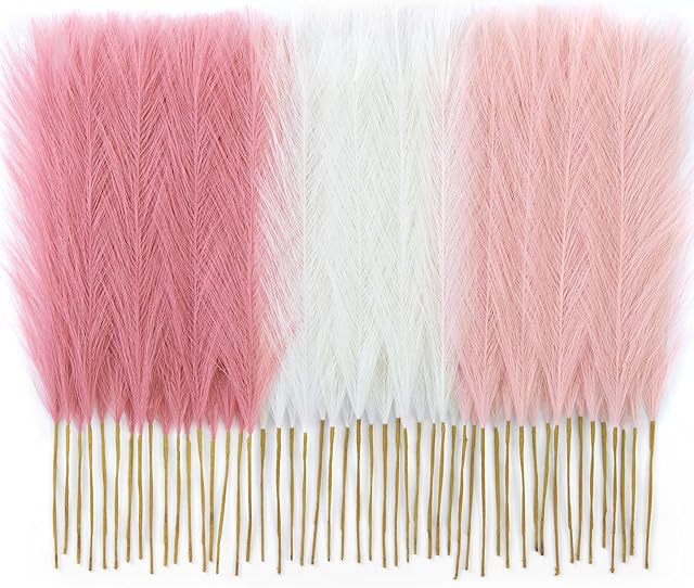 50pcs Pampas Grass 17in, Blush Pink Pampas Grass Decor, Artificial Fluffy Pink Decor Flowers for Home Room Birthday Bathroom Party Wall (Blush & Cream & Pink)