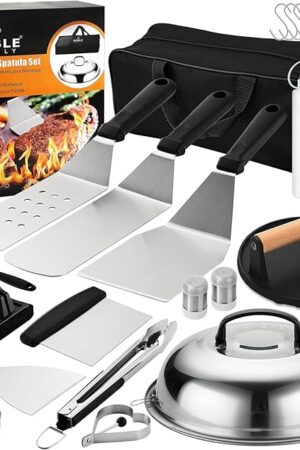 27 PCS Griddle Accessories Kit, Flat Top Grill Accessories Set for Camping, Professional Grill Spatula Set with Melting Dome, Burger Press for Outdoor BBQ Cooking