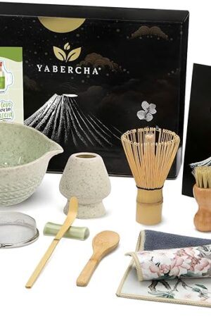 10 Pcs Matcha Whisk Set - 15 OZ Matcha Bowl with Spout and Whisk Holder & Measuring Cup - Bamboo Matcha Scoop and Spoon - Stainless Steel Sifter - Cleaning Brush - Matcha Kit for Japanese Tea Ceremony