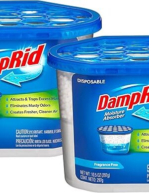 Damp Rid Moisture Absorber & Odor Remover - Fragrance Free - 10.5 oz. (Pack of 2) Disposable, Lasts Up To 60 Days, No Electricity Required - Ilios Packaging.