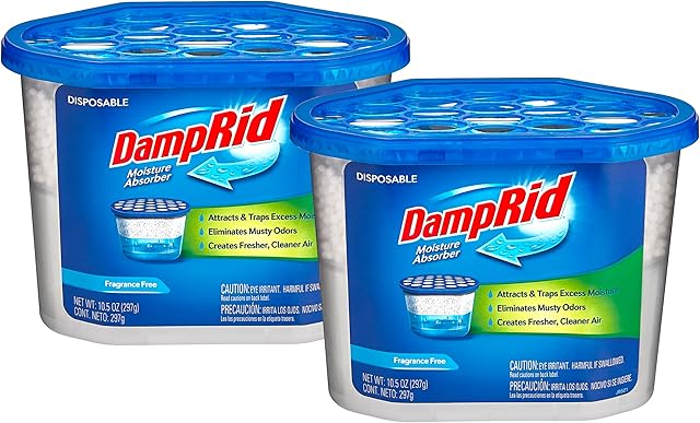 Damp Rid Moisture Absorber & Odor Remover - Fragrance Free - 10.5 oz. (Pack of 2) Disposable, Lasts Up To 60 Days, No Electricity Required - Ilios Packaging.