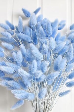 120 PCS Blue Dried Pampas Grass Decor, 17-inch Pompas Floral, Dry Flowers for Decoration, Pampas Grass in Bulk Tall, Blue Bunny Tails Dried Flowers for Boho Wedding Decor