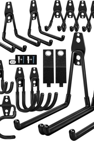 18 Pack Garage Hooks Heavy Duty - Anti-Slip Coating， Garage Storage Hooks for Hanging Bike，Ladder，Garden Tools，Hose