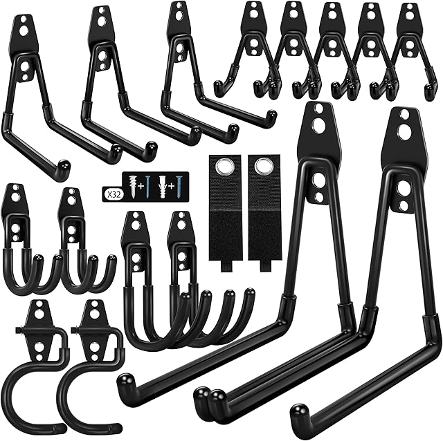 18 Pack Garage Hooks Heavy Duty - Anti-Slip Coating, Garage Storage Hooks for Hanging Bike,Ladder,Garden Tools,Hose