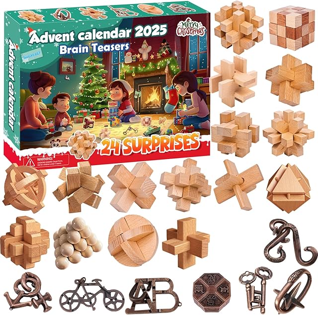 Advent Calendar 2025-24 Days of Brain Teaser Puzzles Toys Kit - Christmas Countdown Gifts for Girls Boys Adults and Teenagers
