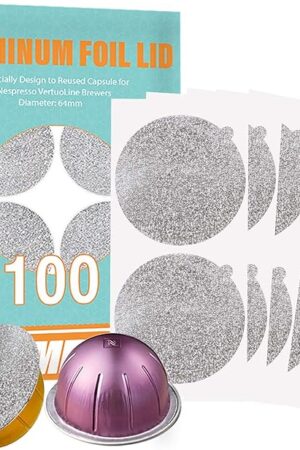 CAPMESSO Aluminum Foils Lids to Reuse Vertuoline Capsules Coffee Pods Compatible with Nespresso VertuoLine Machine 64mm(100/package)