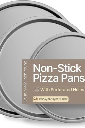 Bakken Swiss Pizza Tray Set 3-Piece – Gray Ceramic Coating, Non-Stick, Round Steel Pizza Pans - Dishwasher Safe, Premium Bakeware for Home Cooking Heatly coating