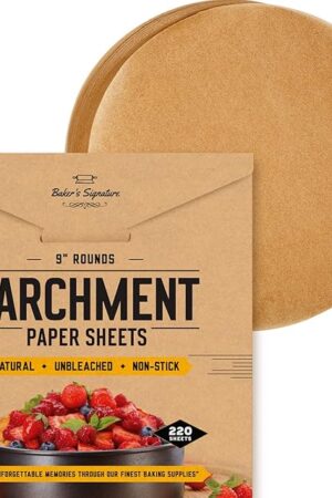 [220 Liners] Heavy Duty 9 Inch Parchment Rounds Paper Baking Sheets | Precut Silicone Coated & Unbleached – Will Not Curl or Burn – Non-Toxic & Comes in Convenient Packaging