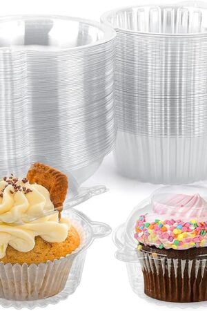 VGOODALL 120PCS Individual Cupcake Containers, 4.3 X 3.2 Inches Plastic Cupcake Holders With Lid for Wedding Baby Shower Birthday Party Supply