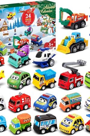 Advent Calendar 2025 Kids Boys, 24 Days Christmas Countdown with Pull-Back Cars Traffic Sign Sets, Christmas Advent Calendar Vehicles Holiday Gifts Kids Boys Girls Toddlers