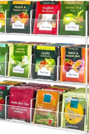 BEYGORM Acrylic Tea Bag Organizer for 216 Tea Packets for Countertop or Cabinet