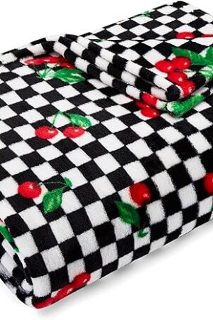 Betsey Johnson - Blanket, Buttery-Soft Throw Blanket for Couch or Bed, Boldly Plush & Oversized Bedding, Halloween Decor (Cherry Checker Red, 50" x 70")
