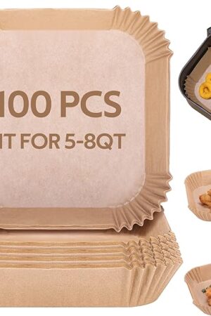 Air Fryer Liners Disposable 8 Inch Square, 100 PCS Large Parchment Liners Disposable for 5-8 Qt Basket, Parchment Paper Sheets for Baking, Air Fryer Accessories