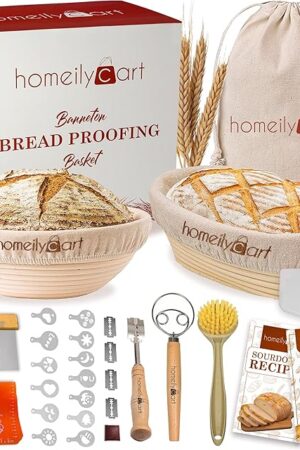 Banneton Bread Proofing Basket Set - 9" Round & 10" Oval Rattan Sourdough Proofing Baskets and Sourdough Bread Baking Supplies for home bakers.