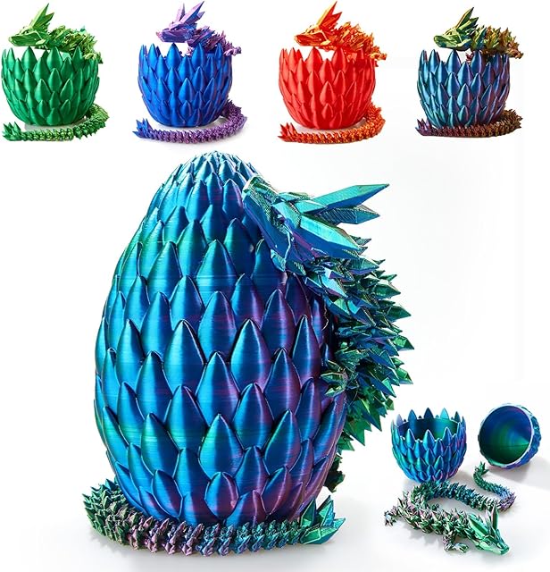 3D Printed Dragon Egg, 15Inch Crystal Dragon with Egg,Surprise Egg,Articulated Fidget Toys for Executive Home Office Decor,Toys for Kids Gifts