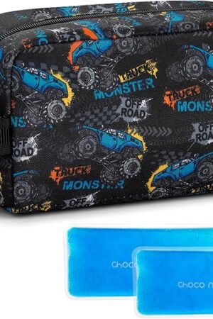 Choco Mocha Small insulated Snack Bag Kids Freezer Snack Bags Small Cooler Bag for Kids, School Insulated Lunch Bags, Monster Truck Black
