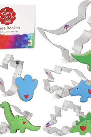 Ann Clark Cookie Cutters Dinosaur Cookie Cutters 5-Pc Set Made in USA, Triceratops, Stegosaurus, T-Rex, Brontosaurus, Dino Footprint