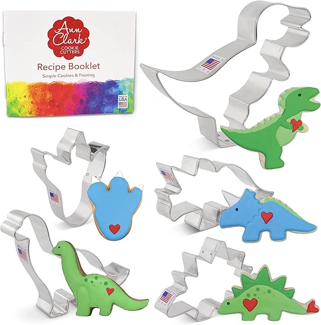 Ann Clark Cookie Cutters Dinosaur Cookie Cutters 5-Pc Set Made in USA, Triceratops, Stegosaurus, T-Rex, Brontosaurus, Dino Footprint
