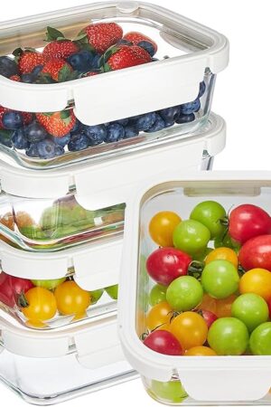 Vtopmart 5 Pack 35oz Glass Food Containers with Glass-Lids & Air Vent, Meal Prep Food Container Sets, Reusable Lunch box for leftovers, Save for Microwave, Oven, Freezer, and Dishwasher, BPA Free