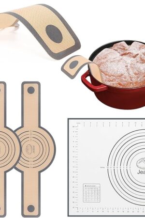 3 PCS Silicone Baking Mat Set, Silicone Bread Sling for Dutch Oven, Reusable Sourdough Bread Baking Supplies, Non-Stick and Easy Clean, with Long Handles