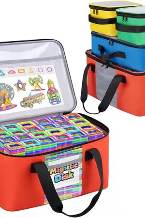4 PCS Magnetic Tiles Storage Bag, Magnatiles Storage Bin With Visual Top Flap, Label Pocket and Mesh Pockets Fit for LEGO, Building Blocks, Magnetic Tiles, Toy Cars