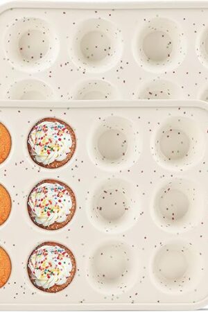 2Pack Silicone Muffin Pan For Baking With Metal Reinforced Frame, 12 Cup Silicone Nonstick Cupcake Pan, BPA Free Silicone Mini Muffin Pan, Cupcake Baking Pan Molds for Oven