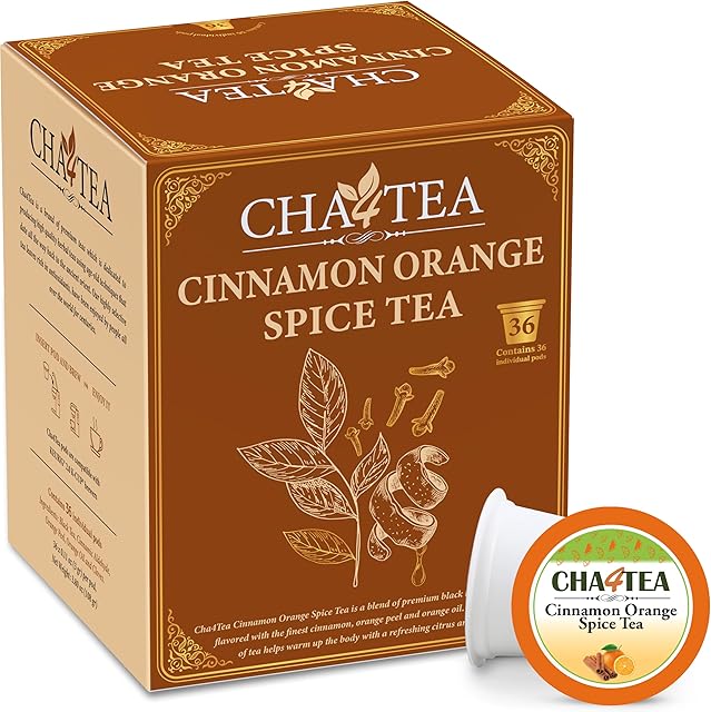 Cha4Tea 36-Count Cinnamon Orange Spice Herbal Black Tea Pods - Compatible with Keurig K-Cup Brewers