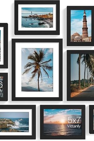 Vittanly 10 Pack Picture Frames Collage Wall Decor, Gallery Wall Frame Set for Wall or Tabletop Display, Engineered Wood and Shatter-resistant Plexiglass, Multi Sizes with 8x10, 5x7, 4x6 Frames, Black