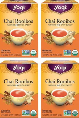 Yogi Tea Chai Rooibos Tea - 16 Tea Bags per Pack (4 Packs) - Spiced Organic Rooibos Tea - Provides Antioxidants - Caffeine-Free - Includes Cardamom, Cinnamon, Ginger & Clove