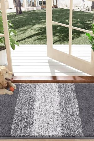 Vaukki Indoor Doormat Entryway Door Mat, Non Slip Absorbent Mud Trapper Mat Inside Floor Mat, Washable Door Carpet for Entryway (20''x32'', Grey)
