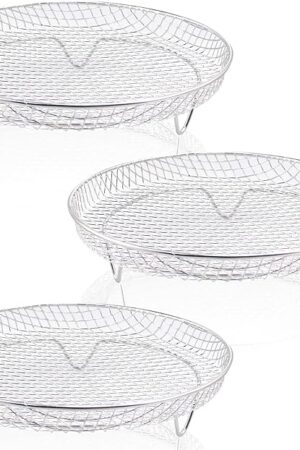 8 inch Air Fryer Racks, Air Fryer Universal Accessories, Baking Rack,Round Stackable Grill, Food-Grade Stainless Steel Kitchen Household, Fit all 4.2QT - 5.8QT air fryer,Oven - 3 Pack